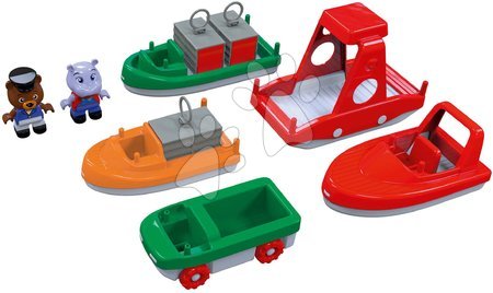 Vodní dráhy - Kontejnerové lodě a motorové čluny AquaPlay s hrošíkem a medvědem 7 kusů (kompatibilní s Duplom)