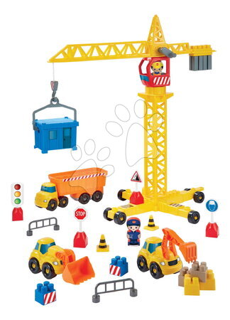 Kit de construção e blocos - Blocos de construção com guindaste e máquinas de trabalho Public Works Abrick Écoiffier