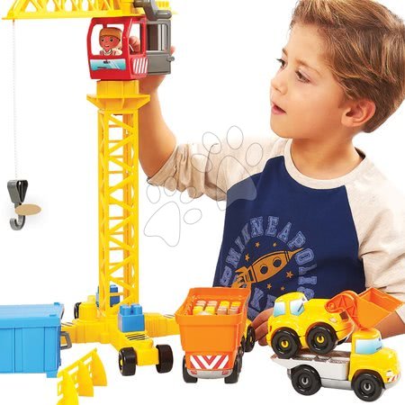 Jocuri de construit - Joc de construit Constructori cu macara Publics Works Crane Abrick Ecoiffier cu 5 mașinuțe și 2 figurine de la 3 ani_1