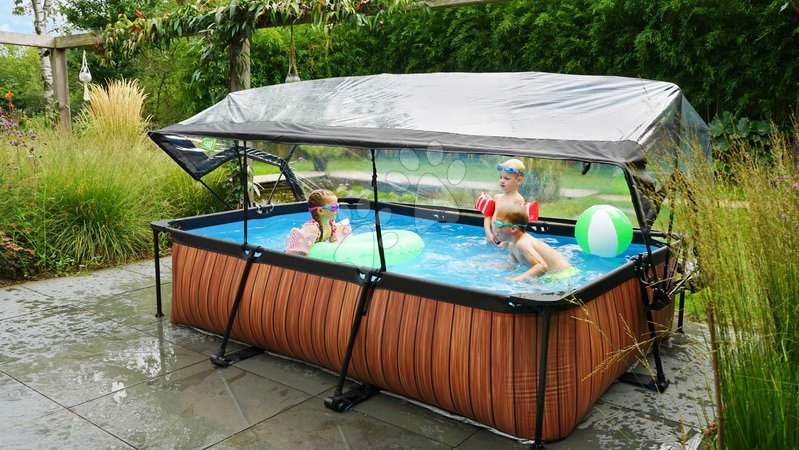 Baseny prostokątne - Bazén z krytą i filtracją Wood pool Exit Toys - 10