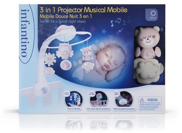 Vrtiljaki za posteljico - Glasbeni vrtiljak nad posteljico 3v1 Projector Musical Mobile Dusty Pink Infantino - 5