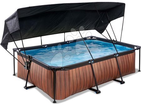 Schwimmbecken- rechteckig - EXIT Wood Pool 220x150x65cm mit Filterpumpe und Sonnensegel - braun