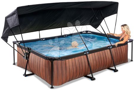 Schwimmbecken- rechteckig - EXIT Wood Pool 300x200x65cm mit Filterpumpe und Sonnensegel - braun_1