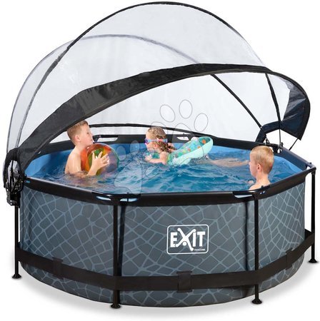Medencék kerek alakúak - Medence búrával és szivattyúval Stone pool Exit Toys  - 5