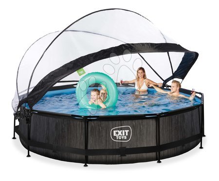 Medencék kerek alakúak - Medence búrával és szűrővel Black Wood pool Exit Toys - 4