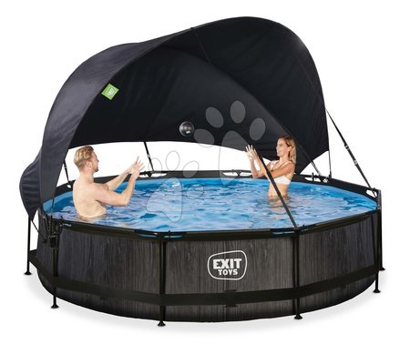 Medencék kerek alakúak - Medence napellenzővel és szűrővel Black Wood pool Exit Toys - 5