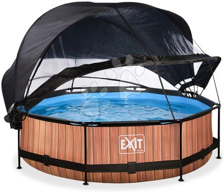 Bazény kruhové - Bazén so strieškou krytom a filtráciou Wood pool Exit Toys 