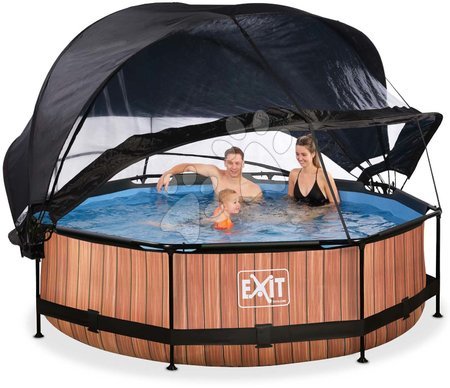 Kruhové bazény - Bazén se stříškou krytem a filtrací Wood pool Exit Toys - 1