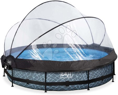 Schwimmbecken rund - EXIT Stone Pool ø360x76cm mit Filterpumpe und Abdeckung und Sonnensegel - grau - 4
