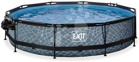 Schwimmbecken rund - EXIT Stone Pool ø360x76cm mit Filterpumpe und Abdeckung und Sonnensegel - grau - 5