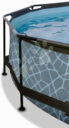 Schwimmbecken rund - EXIT Stone Pool ø360x76cm mit Filterpumpe und Abdeckung und Sonnensegel - grau - 6