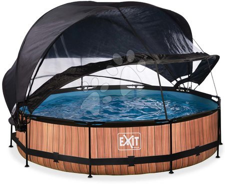 Bazény kruhové - Bazén so strieškou krytom a filtráciou Wood pool Exit Toys 