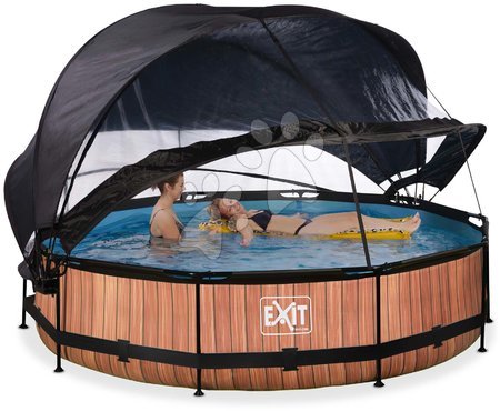 Bazény kruhové - Bazén so strieškou krytom a filtráciou Wood pool Exit Toys _1