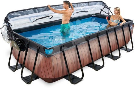 Schwimmbecken- rechteckig - EXIT Wood Pool 400x200x100cm mit Sandfilterpumpe und Abdeckung - braun_1