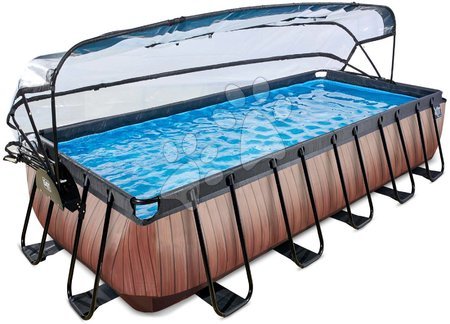  - Piscină cu prelată și filtrare pentru nisip Wood pool brown Exit Toys _1