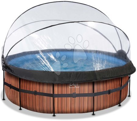 Schwimmbecken rund - EXIT Wood Pool ø427x122cm mit Sandfilterpumpe und Abdeckung - braun