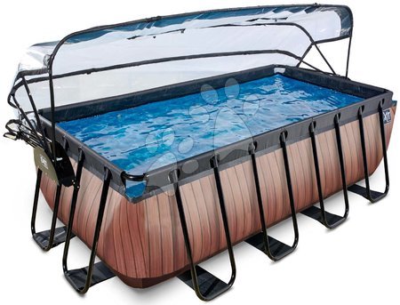 Schwimmbecken und Zubehör - EXIT Wood Pool 400x200x122cm mit Sandfilterpumpe und Abdeckung - braun