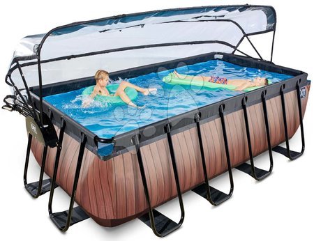 Schwimmbecken- rechteckig - EXIT Wood Pool 400x200x122cm mit Sandfilterpumpe und Abdeckung - braun_1