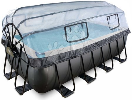 Bazény obdĺžnikové - Bazén s krytom a pieskovou filtráciou Black Leather pool Exit Toys