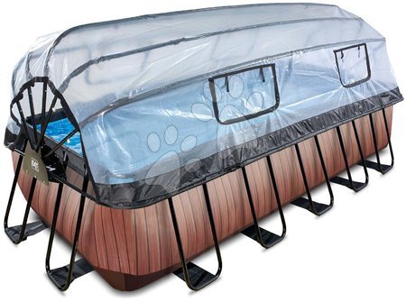 Schwimmbecken- rechteckig - EXIT Wood Pool 540x250x122cm mit Sandfilterpumpe und Abdeckung - braun_1