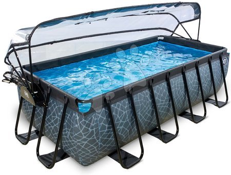 Bazeni pravokotni - Bazen s pokrovom in peščeno filtracijo in toplotno črpalko Stone pool Exit Toys  - 2