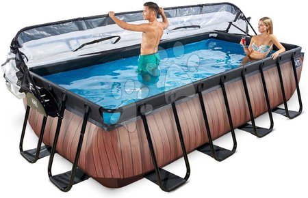  - Piscină cu prelată filtrare cu nisip și pompă de căldură Wood pool brown Exit Toys _1