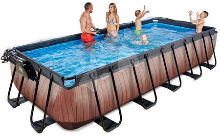  - Piscină cu prelată filtrare pentru nisip și pompă de căldură Wood pool brown Exit Toys _1