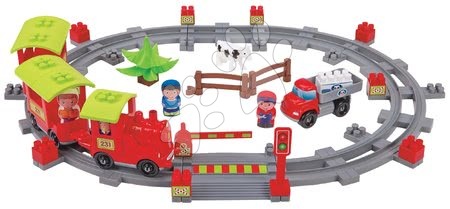 Dětské stavebnice - Stavebnice Vlak s kolejnicemi Steam Train Abrick Écoiffier s 2 vagony a 4 figurkami od 18 měsíců