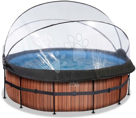 Schwimmbecken rund - EXIT Wood Pool ø427x122cm mit Sandfilterpumpe und Abdeckung und Wärmepumpe - braun