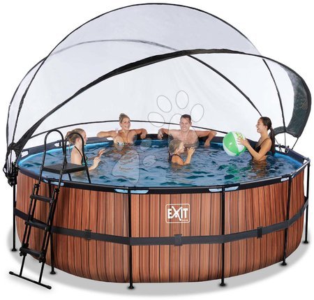  - Piscină cu prelată filtrare pentru nisip și o pompă de căldură Wood pool brown Exit Toys_1