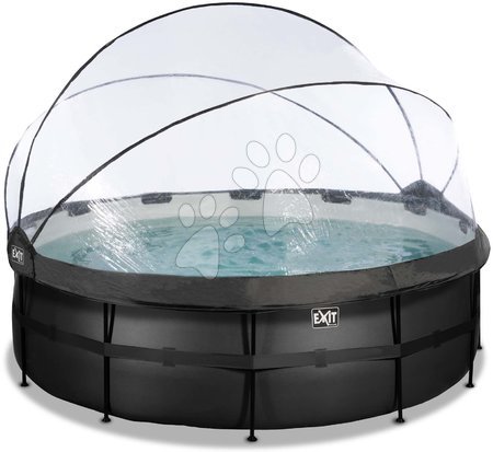 Schwimmbecken rund - EXIT Black Leather Pool ø427x122cm mit Sandfilterpumpe und Abdeckung und Wärmepumpe - schwarz