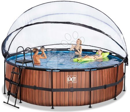Schwimmbecken rund - EXIT Wood Pool ø450x122cm mit Sandfilterpumpe und Abdeckung und Wärmepumpe - braun_1