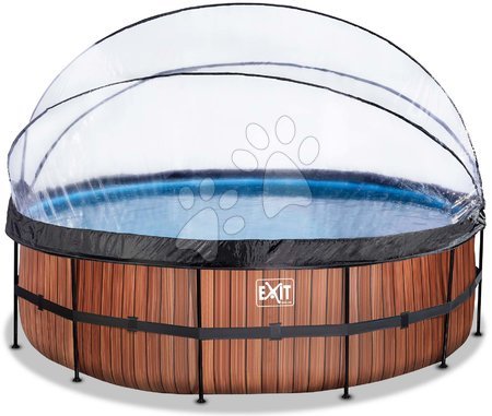 Schwimmbecken rund - EXIT Wood Pool ø488x122cm mit Sandfilterpumpe und Abdeckung und Wärmepumpe - braun