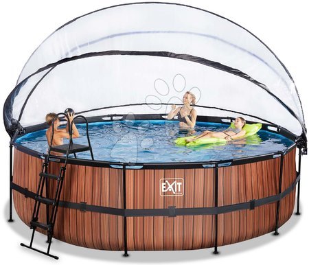 Schwimmbecken rund - EXIT Wood Pool ø488x122cm mit Sandfilterpumpe und Abdeckung und Wärmepumpe - braun_1