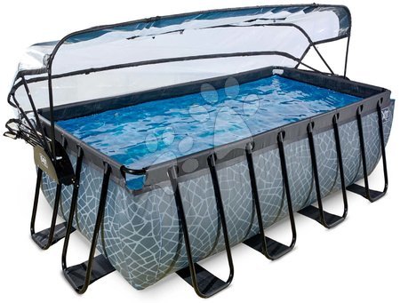 Bazény obdĺžnikové - Bazén s krytom pieskovou filtráciou a tepelným čerpadlom Stone pool Exit Toys