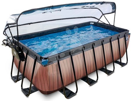 Bazény obdĺžnikové - Bazén s krytom pieskovou filtráciou a tepelným čerpadlom Wood pool Exit Toys