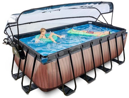 Obdélníkové bazény  - Bazén s krytem pískovou filtrací a tepelným čerpadlem Wood pool Exit Toys_1