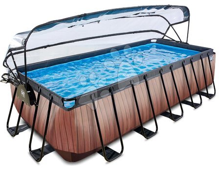 Bazény obdĺžnikové - Bazén s krytom pieskovou filtráciou a tepelným čerpadlom Wood pool Exit Toys 