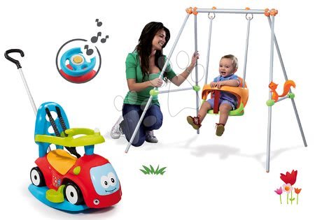 Spielzeuge für Kinder - Schaukelset Smoby mit Metallkonstruktion und Rutscher Maestro mit elektronischem Lenkrad ab 6 Monaten