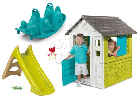 Kleine Spielhäuser mit Rutsche - Set Häuschen Pretty Blue Smoby