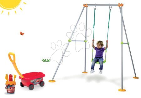 Hračky pre ročné deti - Set hojdačka Portique Smoby a fúrik s vedro setom Cars