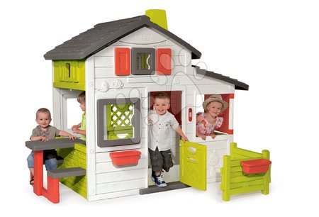 Domki dla dzieci - Zestaw domek Przyjaciół Smoby z przedogródkiem i plac zabaw Adventure Car z piaskownicą i zjeżdżalnia 1,5 m_1