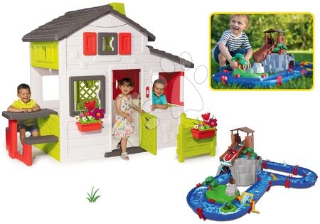 Hračky pro děti od 3 do 6 let - Set domeček Přátel Smoby s předzahrádkou a vodní dráha AquaPlay Adventure Land s dobrodružstvím