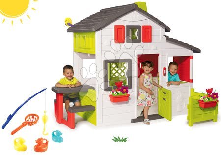 Otroške hišice - Komplet hišica Prijateljev Smoby s predhišnim vrtom in ribiška palica