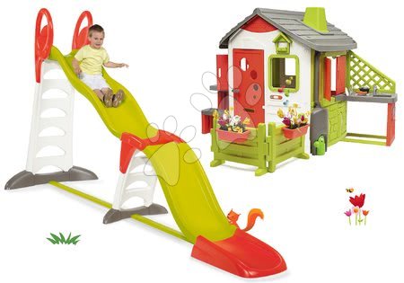 Igračke za djecu od 2 do 3 godine - Set tobogan Toboggan Super Megagliss 2u1 Smoby i kućica Neo Jura Lodge s rješenjem nadgradnje