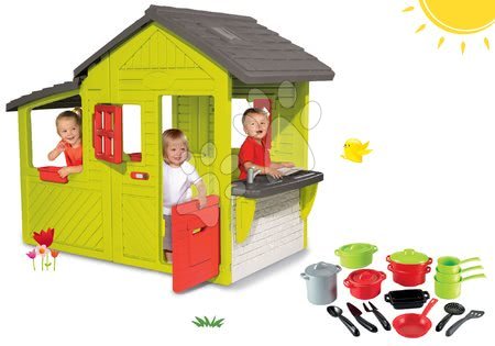 Domki dla dzieci - Zestaw domek Ogrodnik Neo Floralie Smoby z kuchnią i garnki oraz patelnia jako prezent
