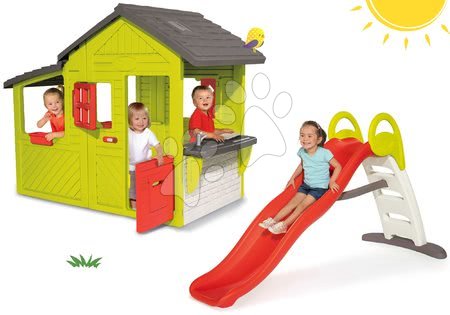Hračky pre chlapcov - Set domček Záhradník Neo Floralie Smoby s kuchynkou a šmykľavka Funny Toboggan 2 metrová