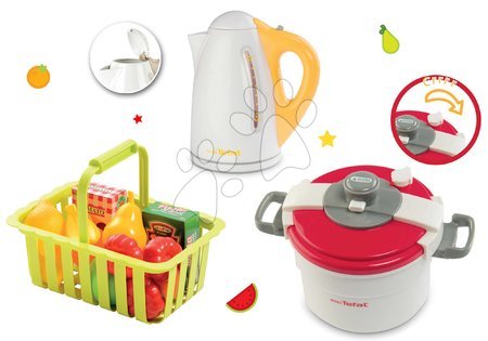 Spotrebiče do kuchynky - Set tlakový hrniec Mini Tefal Smoby rýchlovarná kanvica Tefal a košík s ovocím