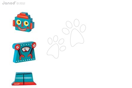 Puzzle pro nejmenší - Dřevěné magnetické figurky Robots Funny Magnet Janod - 4