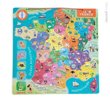 Magnetky pro děti - Magnetická mapa Francie France Map Magnetic Janod - 1